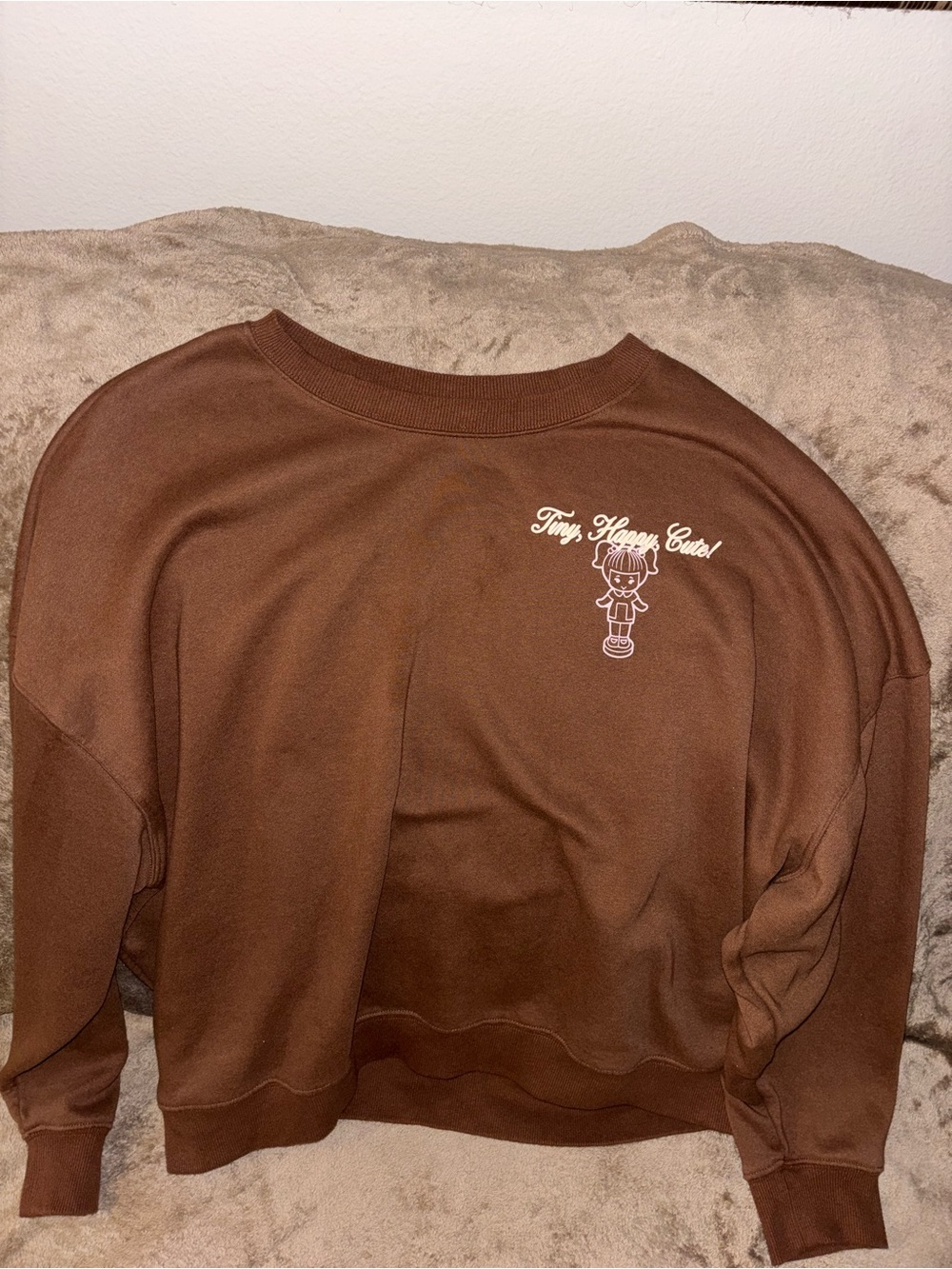 Polly Pocket Tiny Happy Cute Nostalgia Brown Fleece Crewneck Sweatshirt XXL